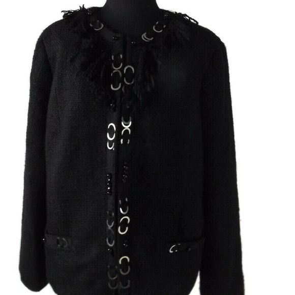 CHICO'S Boucle BLACK Embellished Jacket Size 3 - Picture 2 of 8